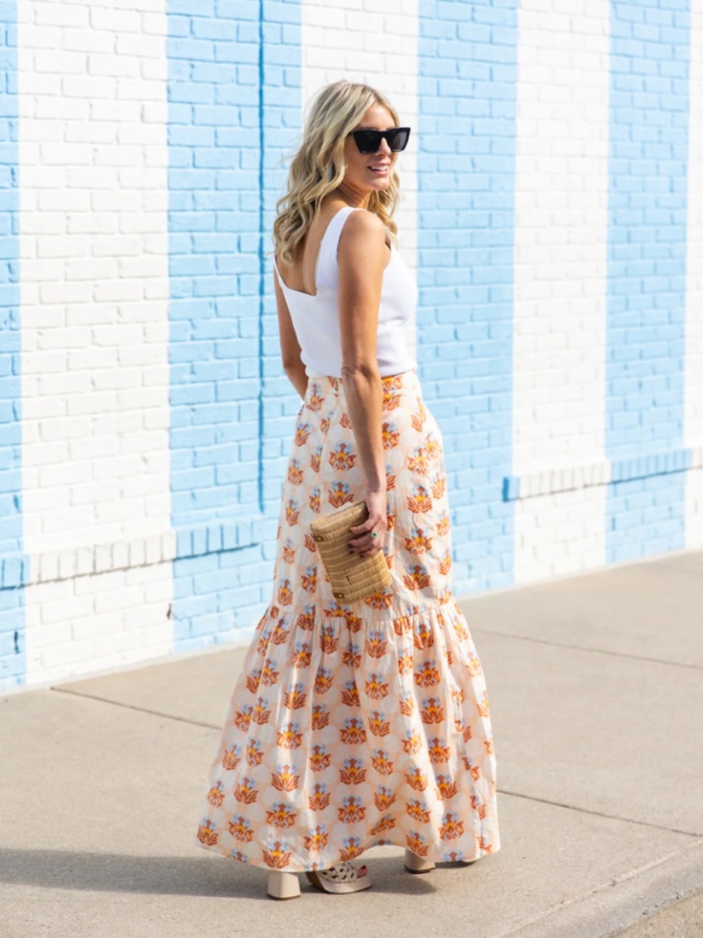 NWT Modafleur The Jasper Skirt Maxi Tiered Women's XS 100% Cotton Floral Boho
